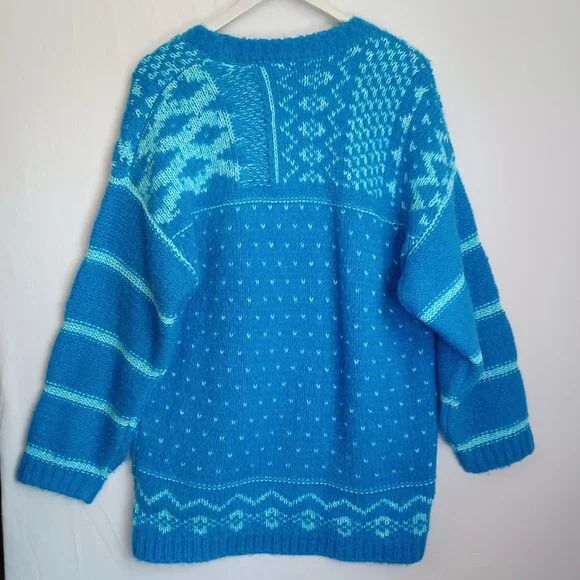 Free People Chunky Knit Sweater Blue Green Stripe Pullover Womens Medium - Picture 3 of 11